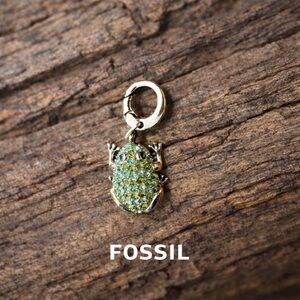 Fossil Gold-Tone Frog Charm with Green Crystals GUC